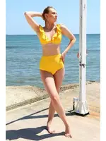 Akbeniz Kadın Fırfırlı Yüksek Bel Sarı Bikini 35001 Sarı farklı açı