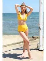Akbeniz Kadın Fırfırlı Yüksek Bel Sarı Bikini 35001 Sarı görsel 4