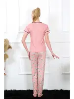 Düğmeli Kısa Kollu Kadın Pijama Takımı Akbeniz 20388 Gül Kurusu görsel 4