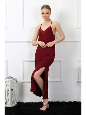 Akbeniz İp Askılı Bordo Uzun Kadın Gecelik Akbeniz 901 - Alternatif Görünüm