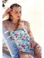 Akbeniz Kadın İp Askılı Çiçek Desenli Straplez Mayo 34006 Su Yeşili görsel 6