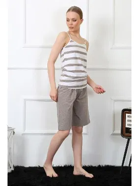 Akbeniz İnce Askılı Kapri Çizgili Kadın Pijama Takım Akbeniz 3607