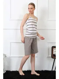 Akbeniz İnce Askılı Kapri Çizgili Kadın Pijama Takım Akbeniz 3607