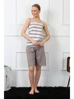 İnce Askılı Kapri Çizgili Kadın Pijama Takım Akbeniz 3607 Vizon detay görünüm