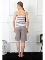 İnce Askılı Kapri Çizgili Kadın Pijama Takım Akbeniz 3607 Vizon görsel 4