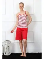 İp Askılı Çizgili Kadın Kapri Pijama Takım Akbeniz 3608 Kırmızı detay görünüm