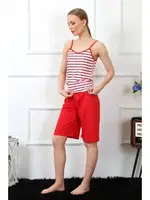 İp Askılı Çizgili Kadın Kapri Pijama Takım Akbeniz 3608 Kırmızı farklı açı