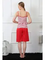 İp Askılı Çizgili Kadın Kapri Pijama Takım Akbeniz 3608 Kırmızı görsel 4