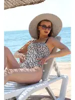 Akbeniz Kadın İp Askılı Leopar Desenli Straplez Mayo 34007 Beyaz farklı açı