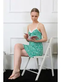 Akbeniz İnce Askılı Kısa Dantelli Penye Gecelik Akbeniz 406