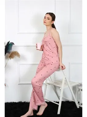 Akbeniz İp Askılı Kalpli Somon Kadın Pijama Takım Akbeniz 4138 - Alternatif Görünüm