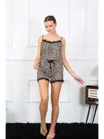 İnce Askılı Leopar Şortlu Kadın Pijama Takım Akbeniz 3602 farklı açı