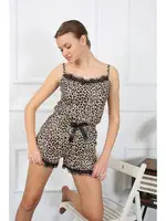İnce Askılı Leopar Şortlu Kadın Pijama Takım Akbeniz 3602 görsel 4