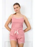 Pembe İnce Askılı Şortlu Kadın Pijama Takım Akbeniz 3603 detay görünüm