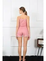 Pembe İnce Askılı Şortlu Kadın Pijama Takım Akbeniz 3603 görsel 5