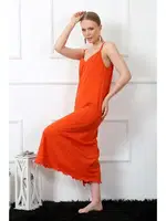 Yırtmaçlı Kadın İp Askılı Turuncu Uzun Gecelik Akbeniz 901 Turuncu farklı açı