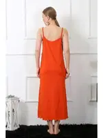 Yırtmaçlı Kadın İp Askılı Turuncu Uzun Gecelik Akbeniz 901 Turuncu görsel 4