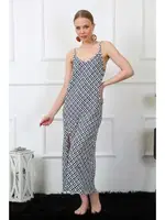 Yırtmaçlı İnce Askılı Uzun Kadın Gecelik Akbeniz 821 Lacivert detay görünüm