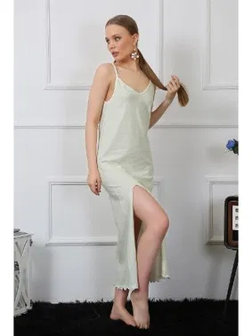 Akbeniz İp Askılı Yandan Yırtmaçlı Uzun Kadın Gecelik Akbeniz 822