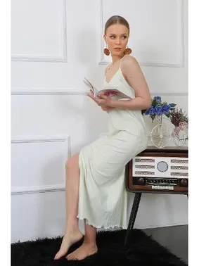 Akbeniz İp Askılı Yandan Yırtmaçlı Uzun Kadın Gecelik Akbeniz 822 - Alternatif Görünüm