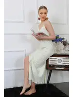 İp Askılı Yandan Yırtmaçlı Uzun Kadın Gecelik Akbeniz 822 Su Yeşili detay görünüm