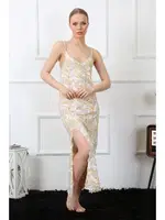 Pamuklu İp Askılı Yırtmaçlı Uzun Gecelik Akbeniz 825 Krem