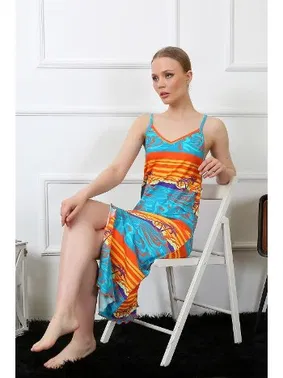 Akbeniz Renkli Kadın İp Askılı Uzun Gecelik Akbeniz 826