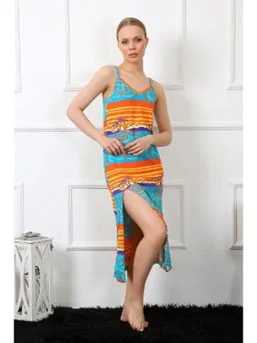 Akbeniz Renkli Kadın İp Askılı Uzun Gecelik Akbeniz 826 - Alternatif Görünüm