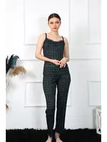 İp Askılı Yeşil Ekoseli Kadın Pijama Takım Akbeniz 4135 Yeşil detay görünüm
