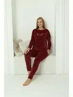 Kadife Bordo Cepli Yuvarlak Yaka Kadın Pijama Takım Akbeniz 20624 Bordo görsel 6