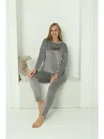Uzun Kollu Kadın Kadife Gri Pijama Takım Akbeniz 20624 Gri