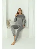 Uzun Kollu Kadın Kadife Gri Pijama Takım Akbeniz 20624 Gri görsel 6