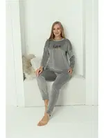 Uzun Kollu Kadın Kadife Gri Pijama Takım Akbeniz 20624 Gri görsel 7