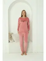 Kadife Pembe Uzun Kollu Kadın Pijama Takım Akbeniz 20624 Pembe detay görünüm