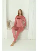 Kadife Pembe Uzun Kollu Kadın Pijama Takım Akbeniz 20624 Pembe görsel 4