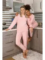 Kendinden Desenli Uzun Kollu Kadife Pijama Takım Akbeniz 4183 Pembe