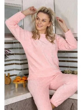 Akbeniz Kendinden Desenli Uzun Kollu Kadife Pijama Takım Akbeniz 4183 - Alternatif Görünüm