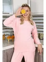 Kendinden Desenli Uzun Kollu Kadife Pijama Takım Akbeniz 4183 Pembe farklı açı