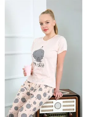 Akbeniz Kısa Kollu Yuvarlak Yaka Kadın Pijama Takım Akbeniz 20410