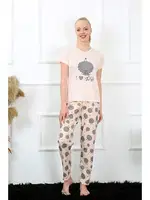 Kısa Kollu Yuvarlak Yaka Kadın Pijama Takım Akbeniz 20410 Pudra detay görünüm