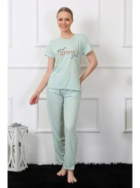 Akbeniz Kısa Kollu Önü Yazılı Kadın Pijama Takım Akbeniz 4140