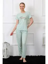 Akbeniz Kısa Kollu Önü Yazılı Kadın Pijama Takım Akbeniz 4140