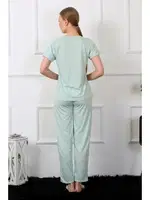 Kısa Kollu Önü Yazılı Kadın Pijama Takım Akbeniz 4140 Su Yeşili görsel 4