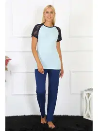 Akbeniz Kolu Dantelli Kadın Penye Pijama Takım Akbeniz 4148
