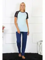 Kolu Dantelli Kadın Penye Pijama Takım Akbeniz 4148 Su Yeşili