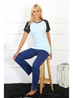 Akbeniz Kolu Dantelli Kadın Penye Pijama Takım Akbeniz 4148 - Alternatif Görünüm