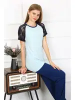 Kolu Dantelli Kadın Penye Pijama Takım Akbeniz 4148 Su Yeşili görsel 7