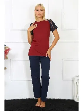 Akbeniz Penye Kolu Dantelli Kısa Kollu Kadın Pijama Takım Akbeniz 4149