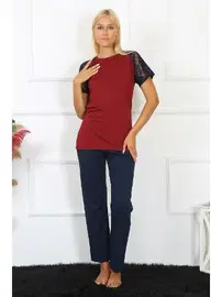 Akbeniz Penye Kolu Dantelli Kısa Kollu Kadın Pijama Takım Akbeniz 4149