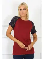 Penye Kolu Dantelli Kısa Kollu Kadın Pijama Takım Akbeniz 4149 Bordo farklı açı